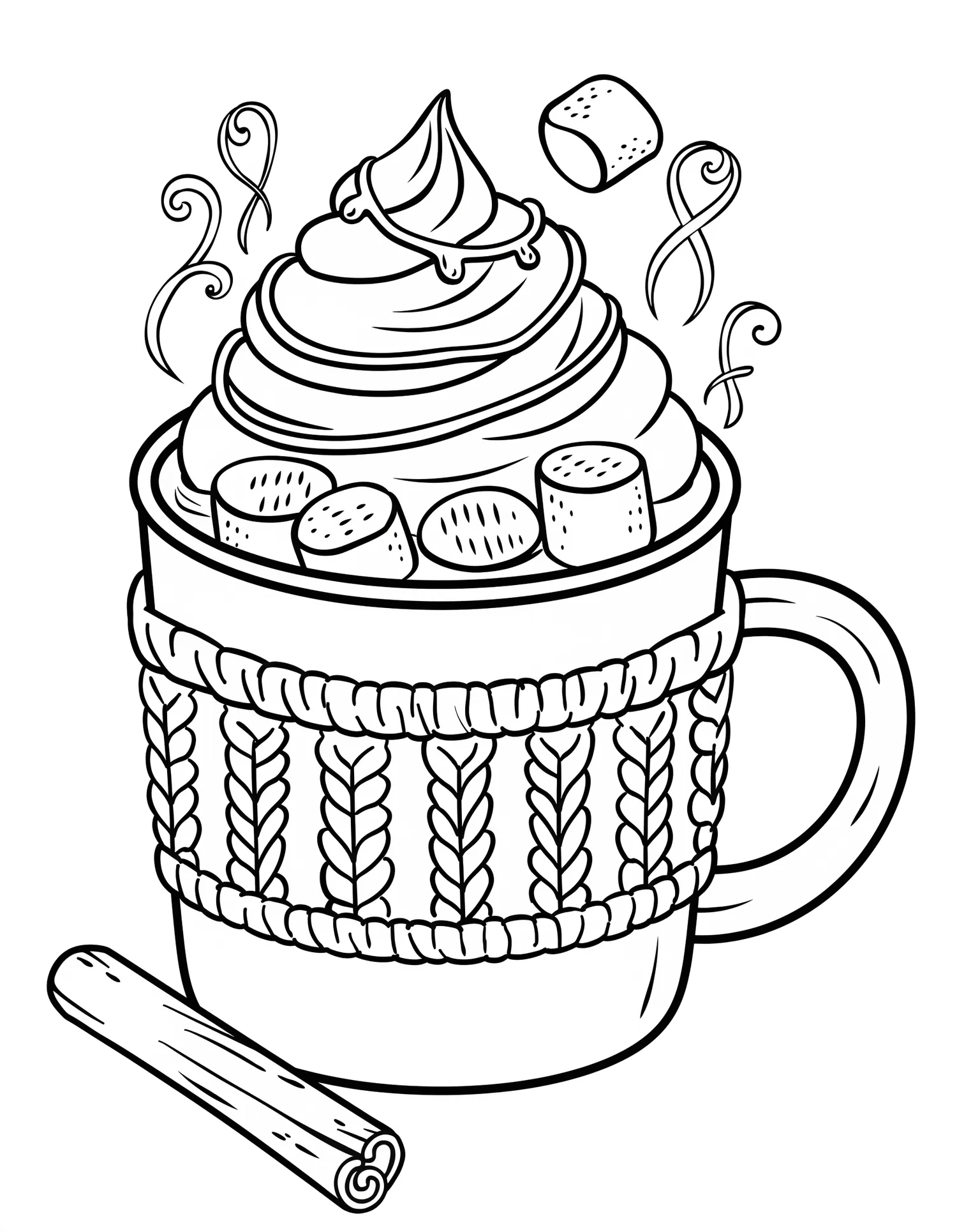 Chocolat Chaud Marshmallows, Coloriage pâtisserie à imprimer gratuitement